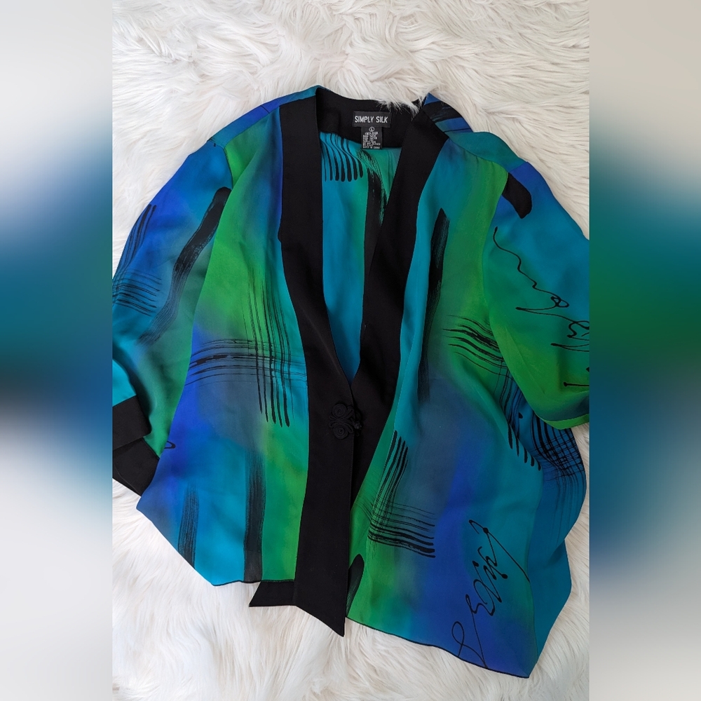 Women's Blue and Green Sheer Blouse